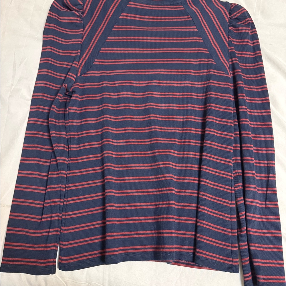 Veronica Beard long sleeve puff Britney Navy and Red Striped Top